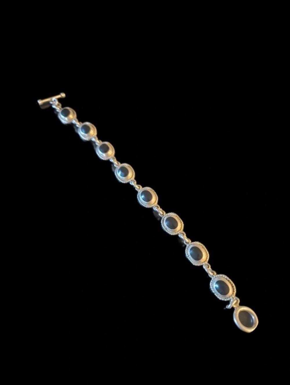 Vintage Taxco Mexico Sterling Silver & Black Onyx Link Bracelet (Signed)